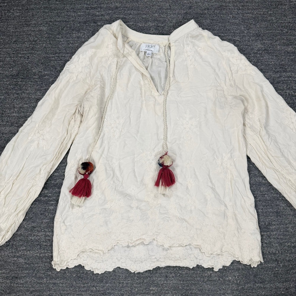 Johnny Was Jade Rosanna Embroidered Peasant Top Women Small Tassels Boho Angel